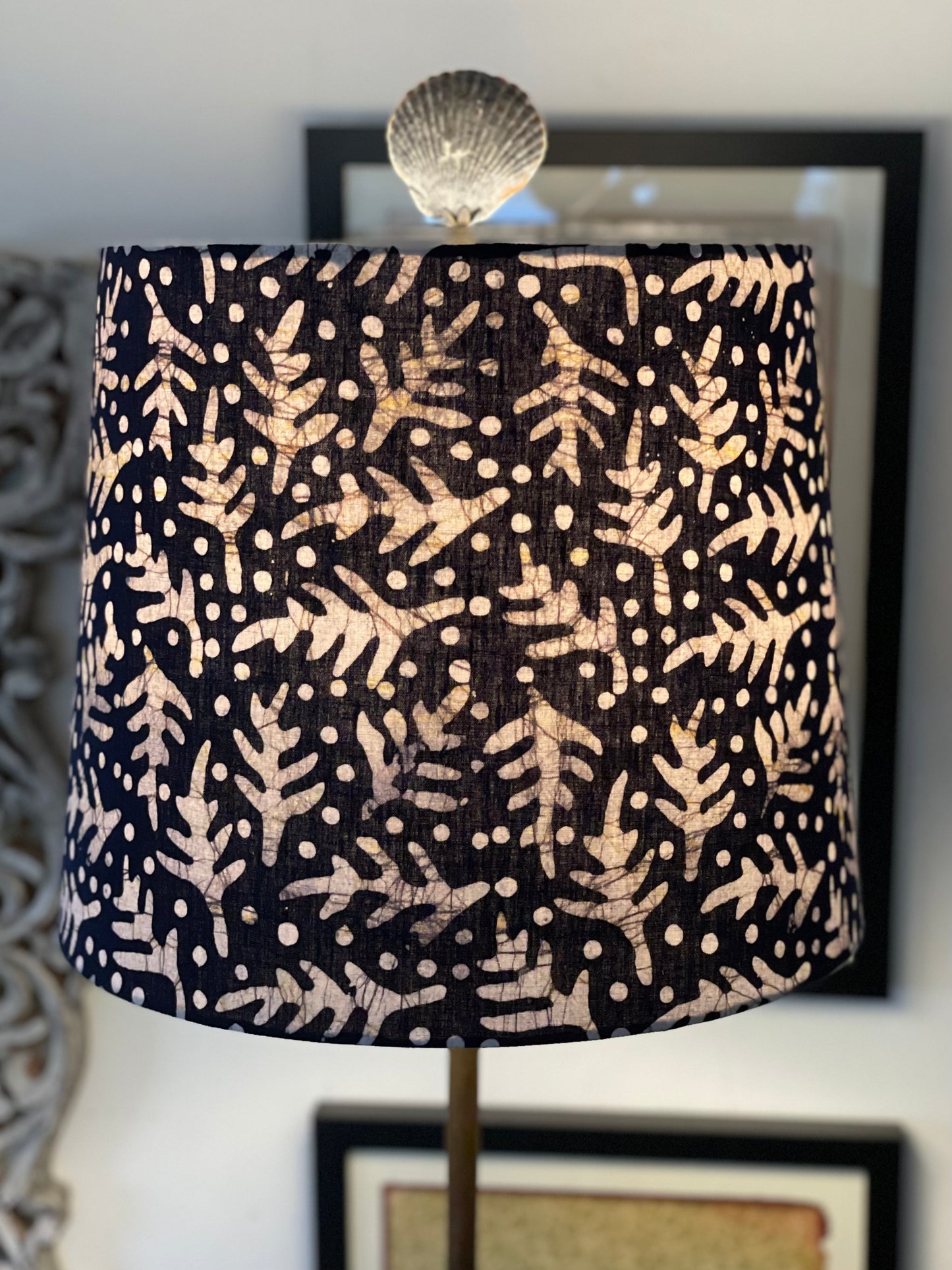 Medium Empire Lampshade. Kutchi Indigo Batik.