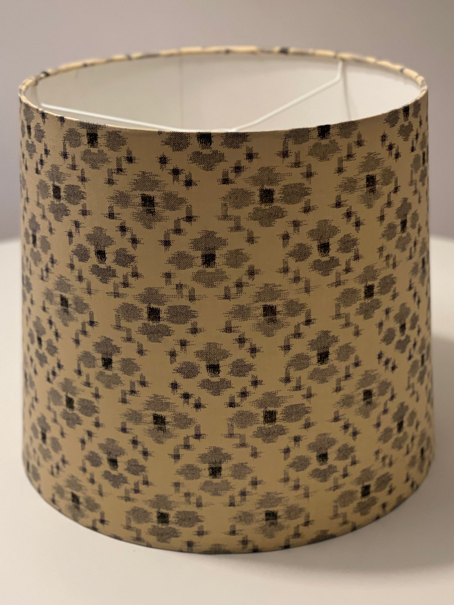 Medium Empire Lampshade. Traditional Japanese Fabric. Sand with Blue-Gray "Igeta" Grid Pattern.