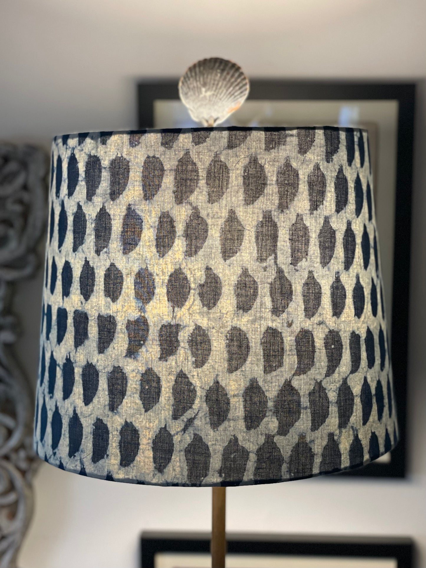 Medium Empire Lampshade. Indigo Hand Batik from India.