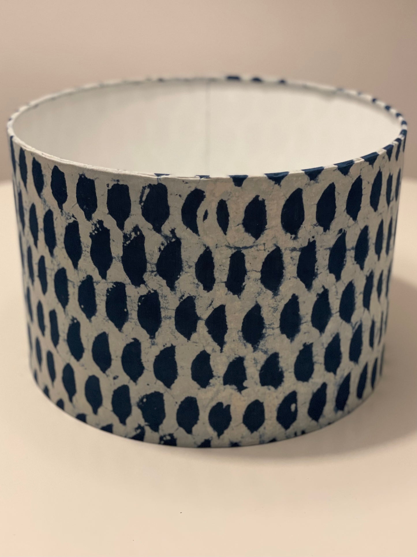 12 Inch Drum Shade. Indigo Hand Batik from India.