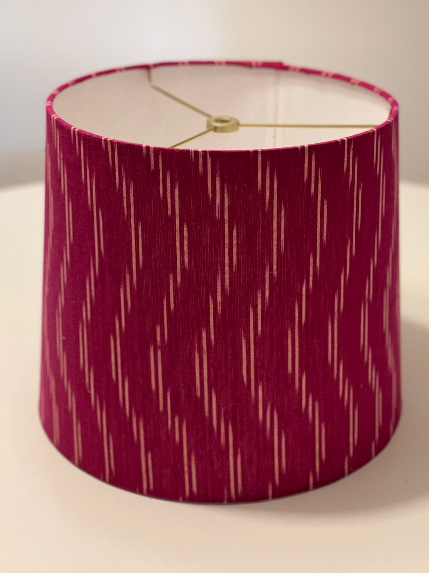 Medium Empire Lampshade. Indian Pochampally Ikat Weave Cotton Fabric. Plum and Ivory.