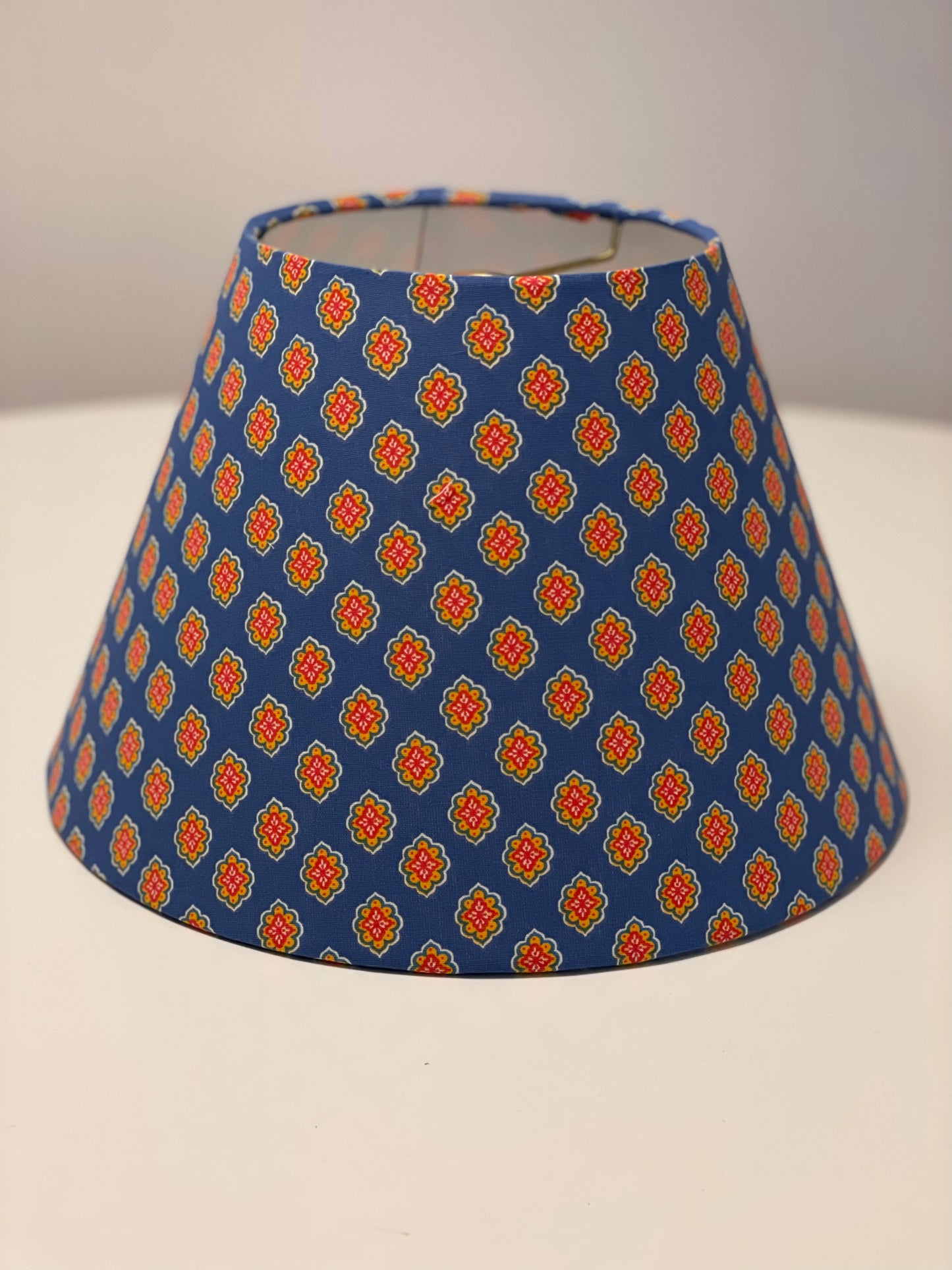 Small Conical Lampshade. Vibrant Provençal "Antibes" Print in Bright Teal and Tangerine.