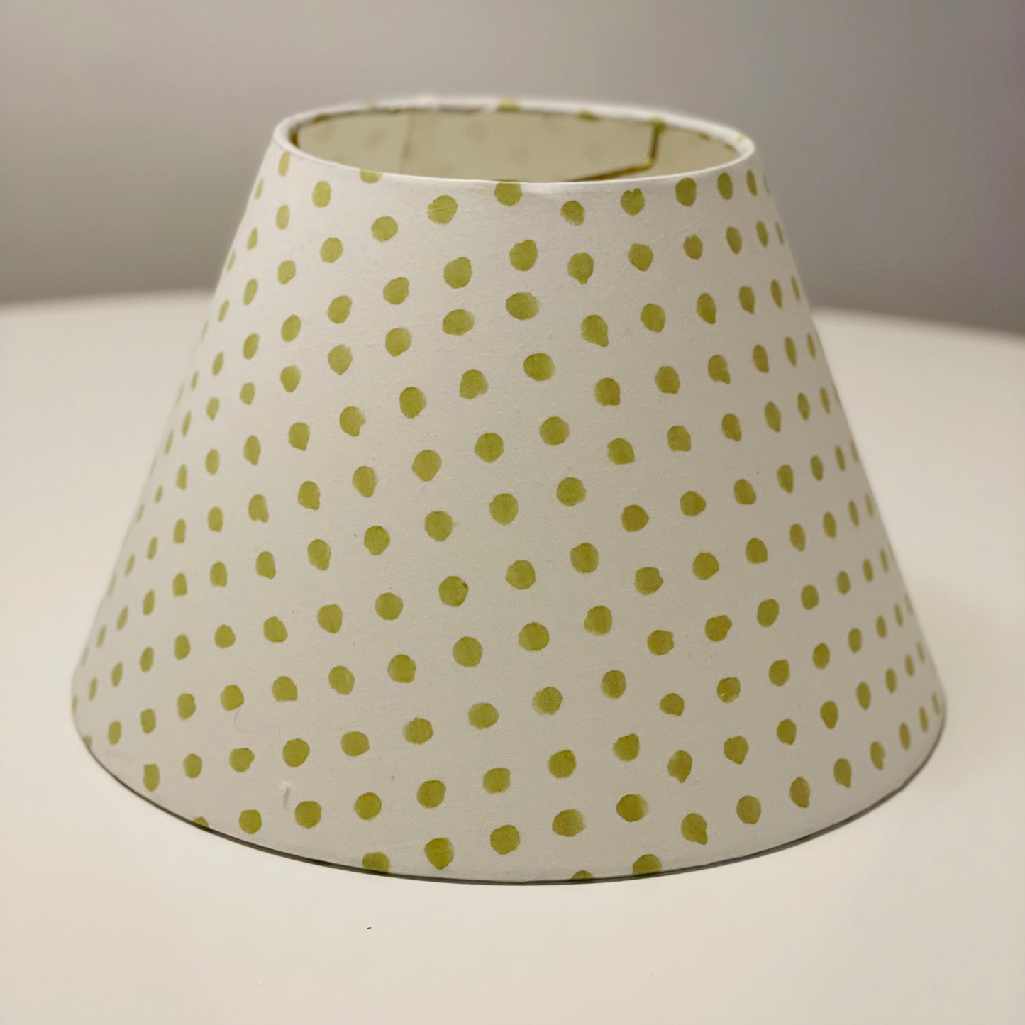Small Conical Lampshade. Indian Hand Block Print. Pretty Pale Green Polka Dot.