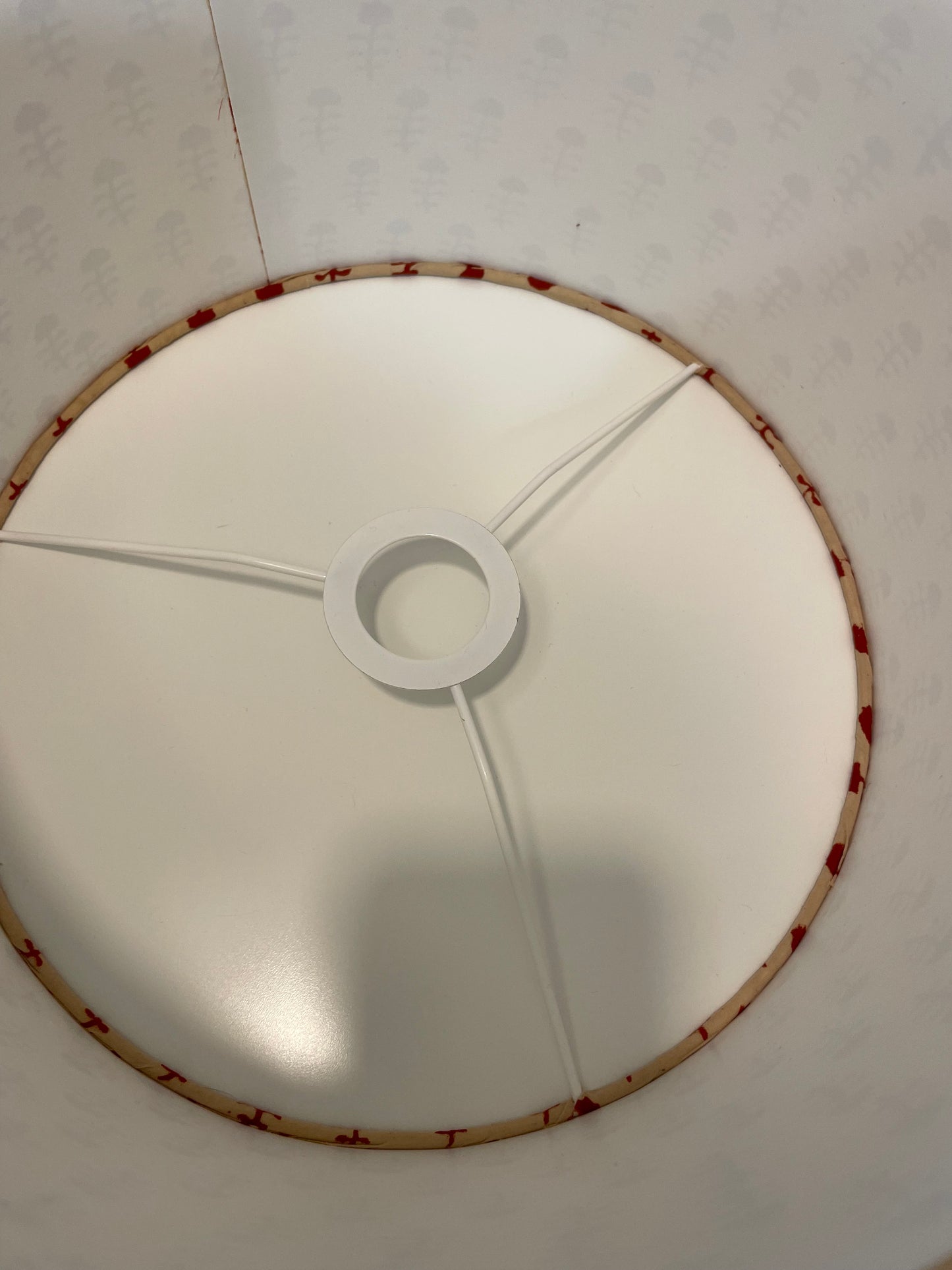 12 Inch Drum Shade. Indian Block print from Jaipur. Deep Sienna Floral Motif on Ecru.