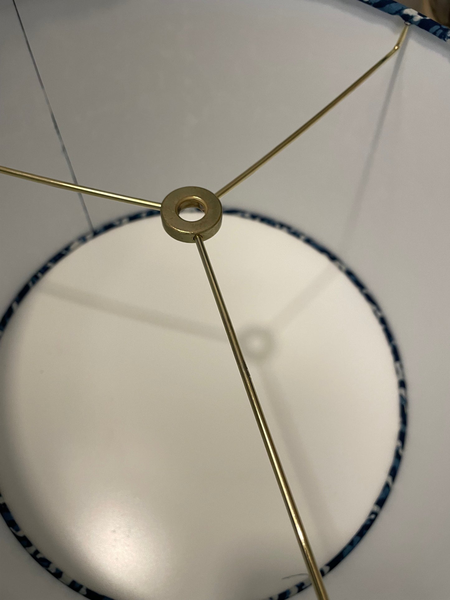 12 Inch Drum Lampshade. Indigo Bagru Dabu Indian Hand Block Print. Peacock Motif.