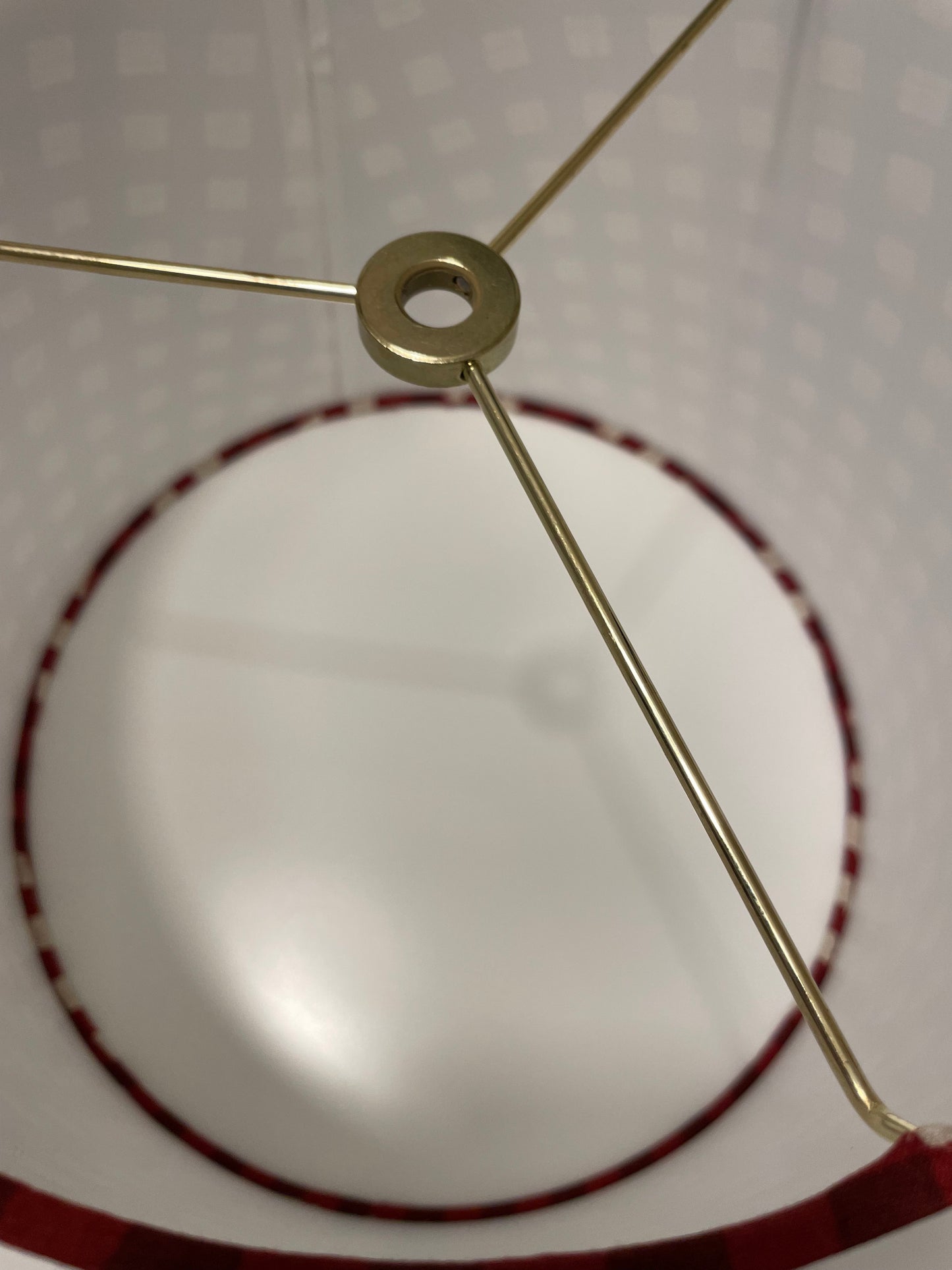 Medium Empire Lampshade. Maroon-Red Gingham Cotton-Linen from Japan.