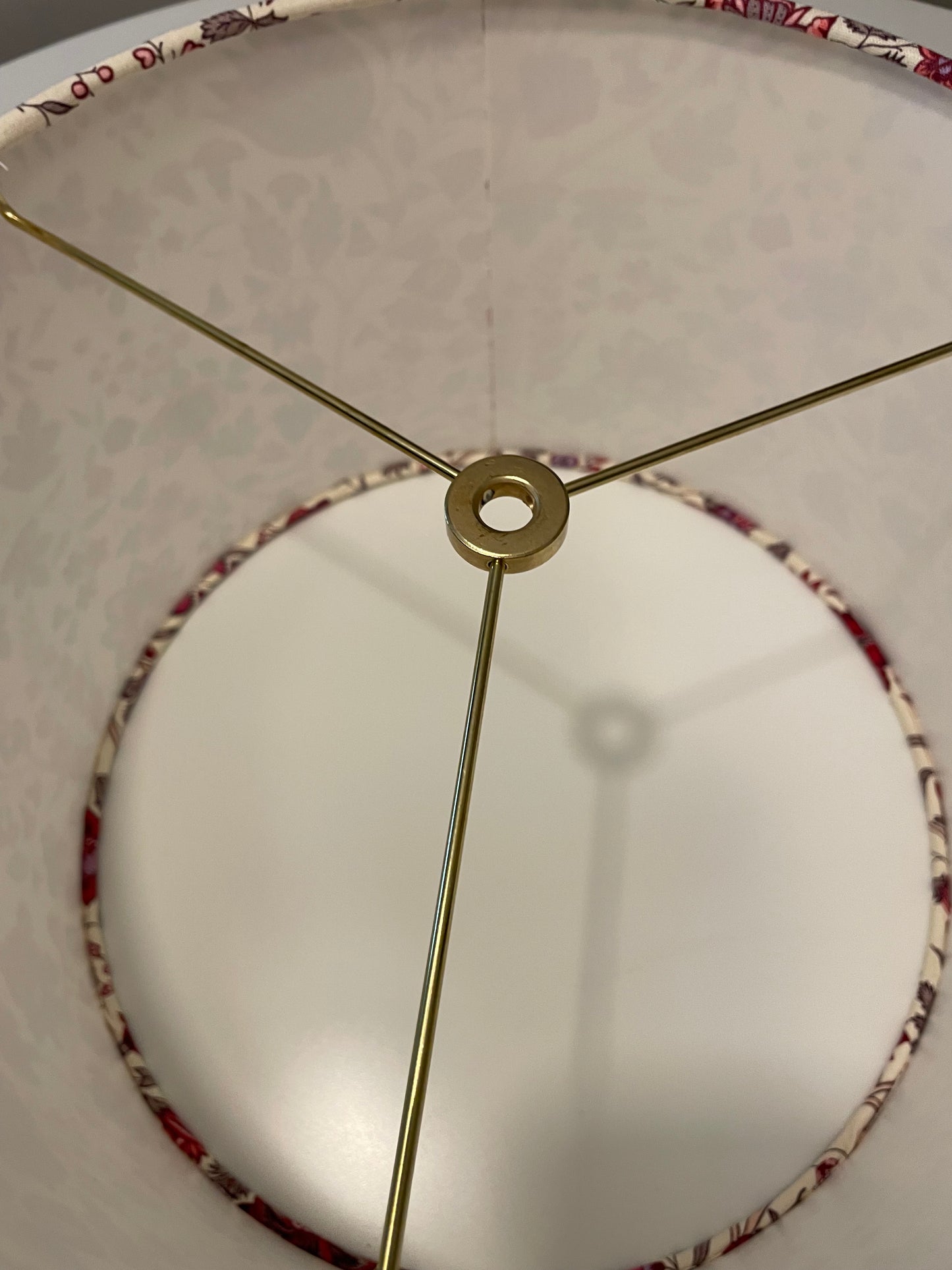 12 Inch Drum Shade. French Jacquard. "Les Indiennes" Shades of Rose on Ecru.