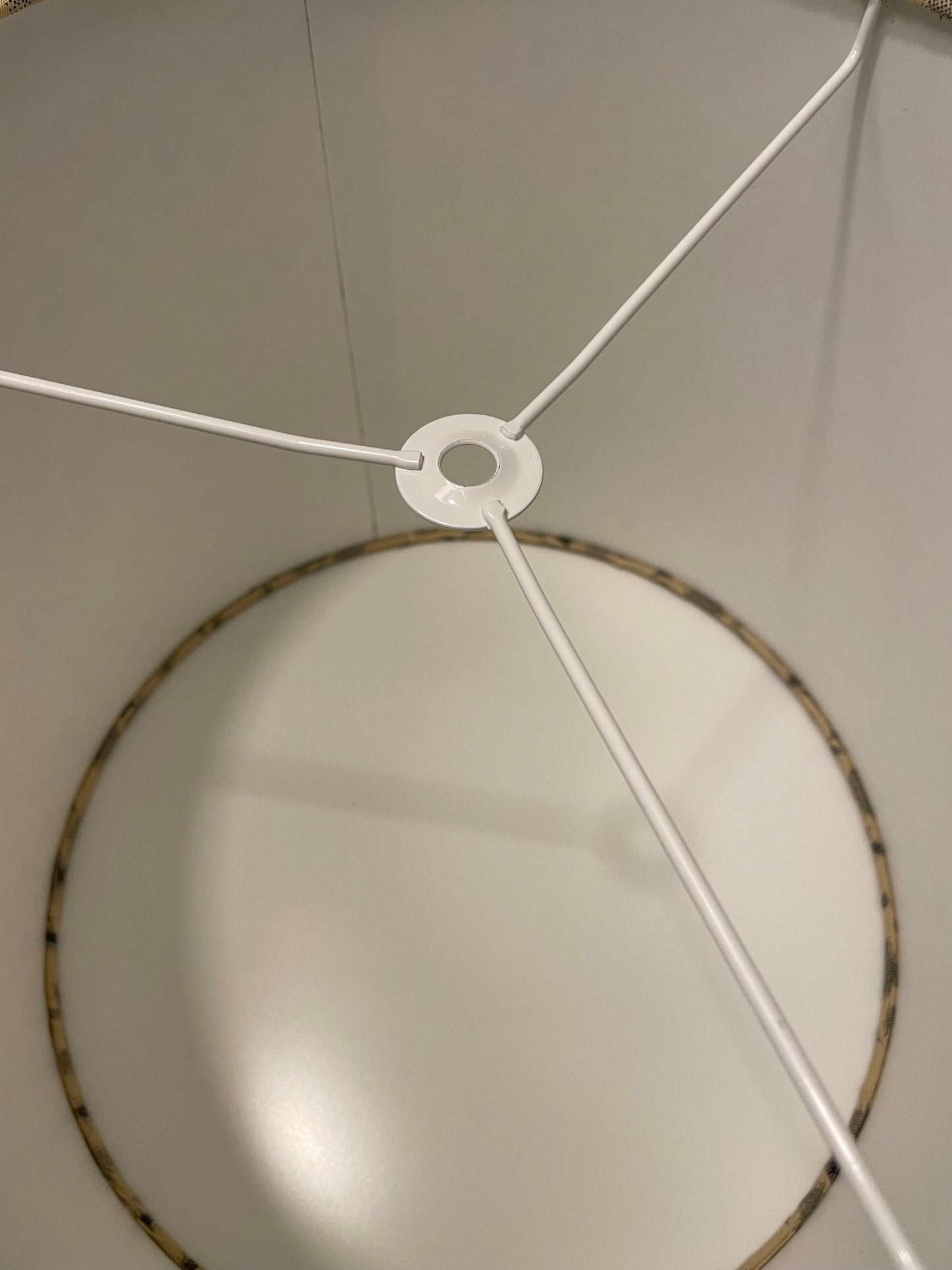 Medium Empire Lampshade. Traditional Japanese Fabric. Sand with Blue-Gray "Igeta" Grid Pattern.