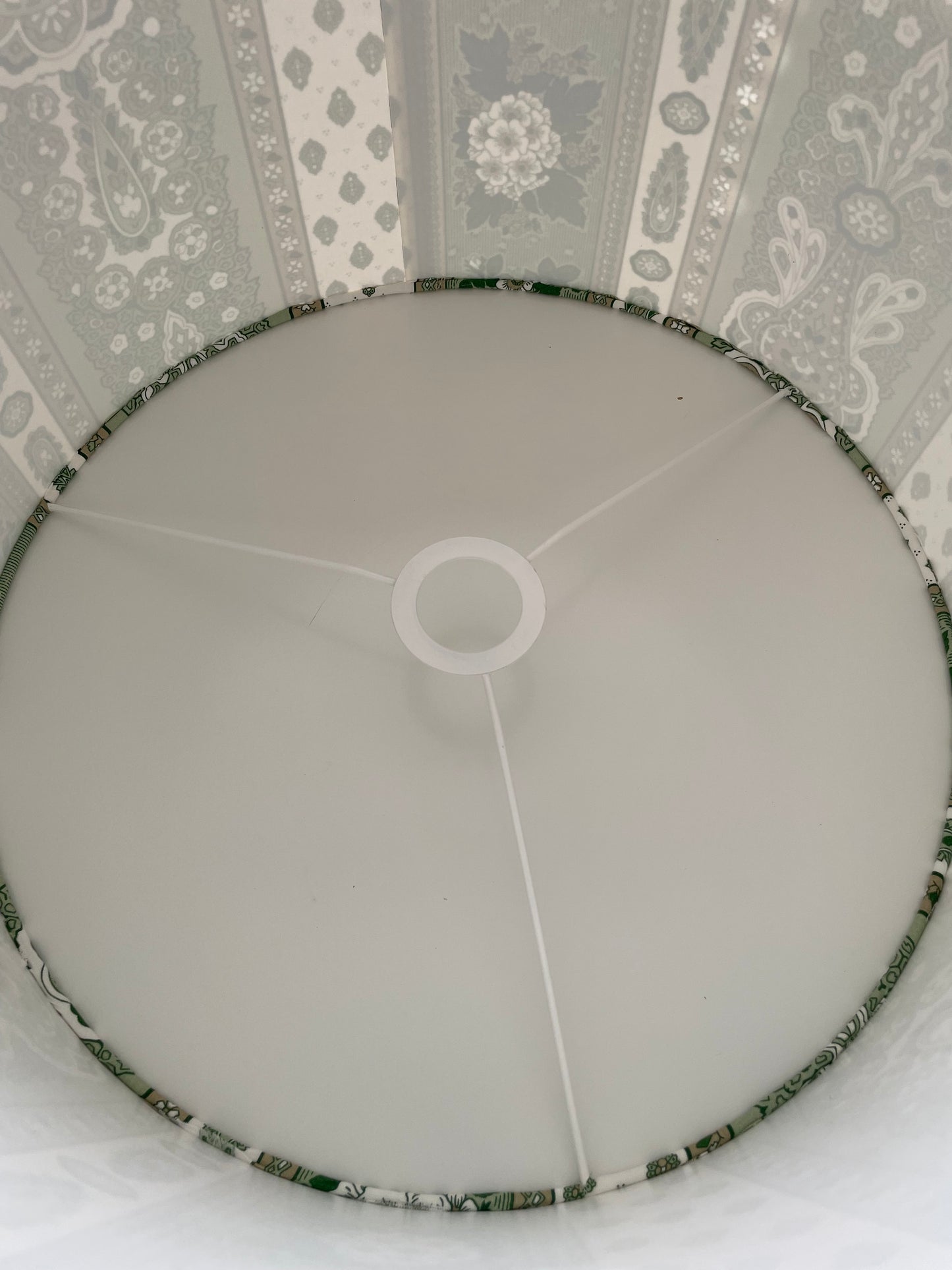 16 Inch Drum Lampshade. French Cotton. Sage Green Bastide Stripe Print.