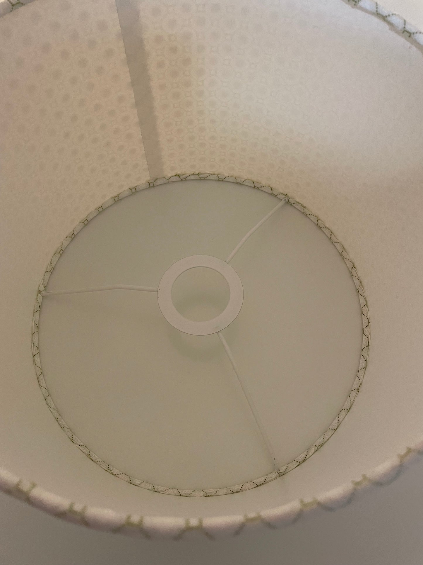 10 inch Drum Lampshade. Lovely South African Shwe Shwe Fabric- White and Gold Geometric Pattern.