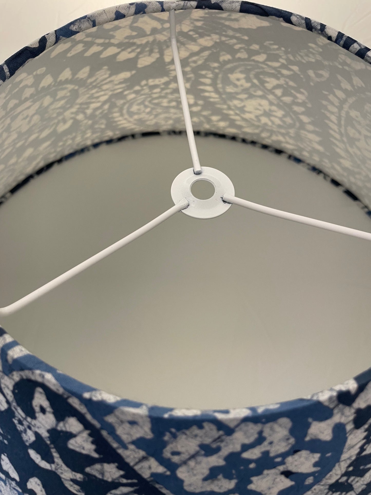Large Conical Lampshade. Indian Hand Batik. Shades of Indigo Blue Paisley.