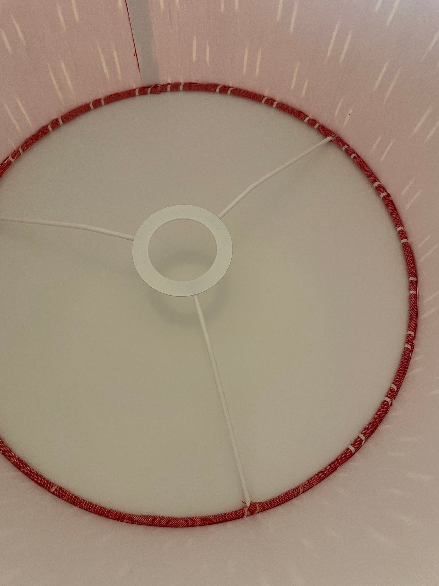 12 Inch Drum Lampshade. Indian Pochampally Ikat Weave Cotton Fabric. Persimmon and Ecru.