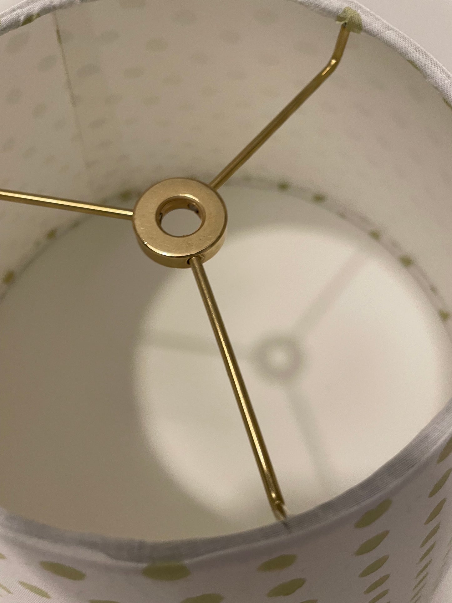 Small Conical Lampshade. Indian Hand Block Print. Pretty Pale Green Polka Dot.