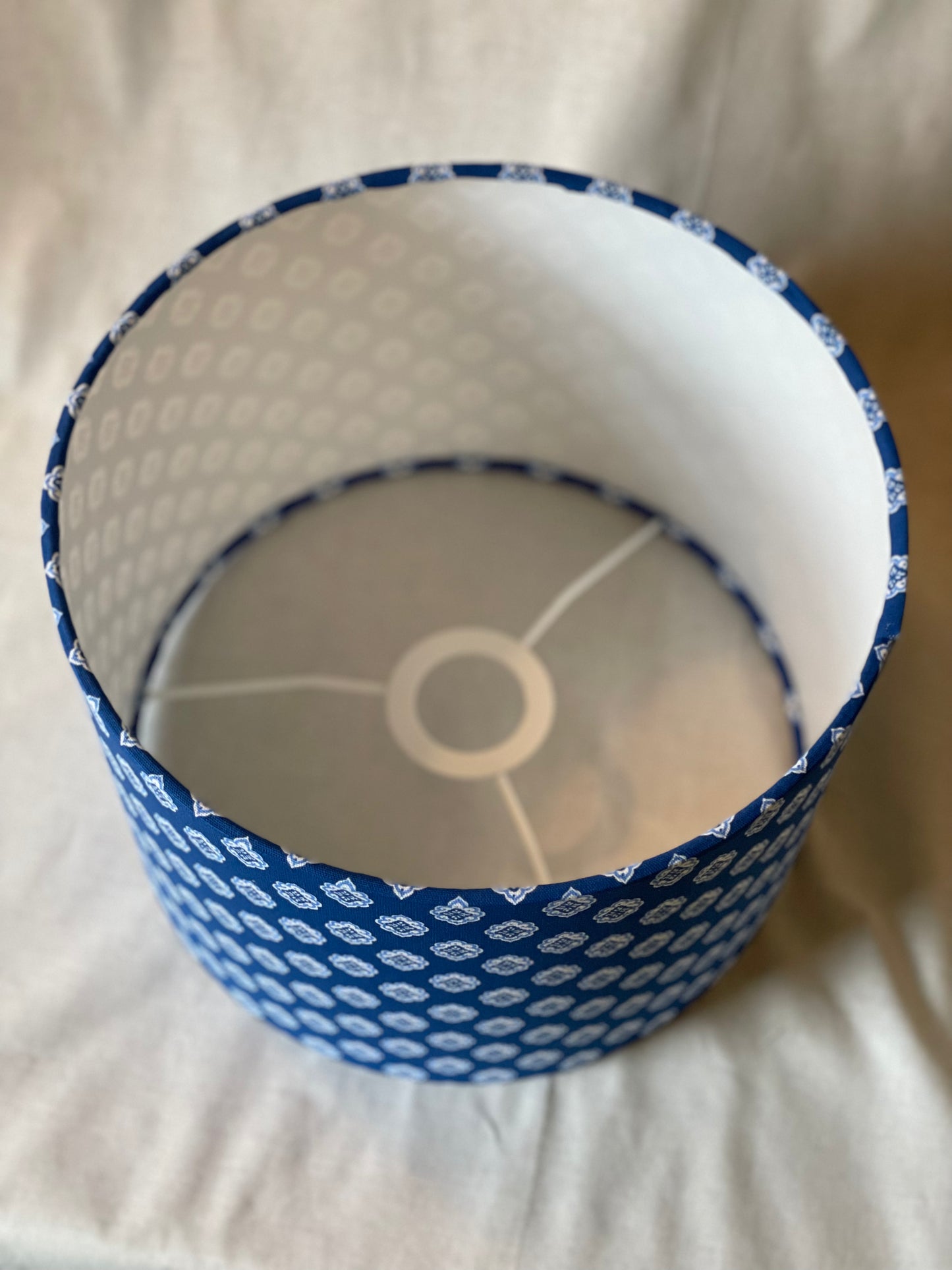 10 inch Drum Lampshade. French Jacquard. "Antibes" Blue and White.