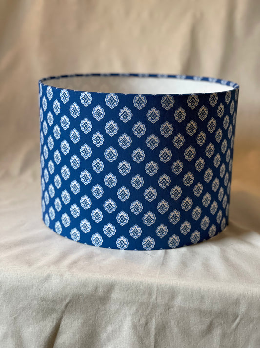 10 inch Drum Lampshade. French Jacquard. "Antibes" Blue and White.