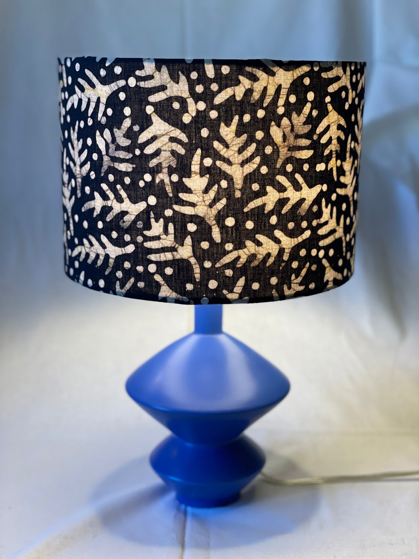 10 inch Drum Lampshade. Kutchi Indigo Batik.