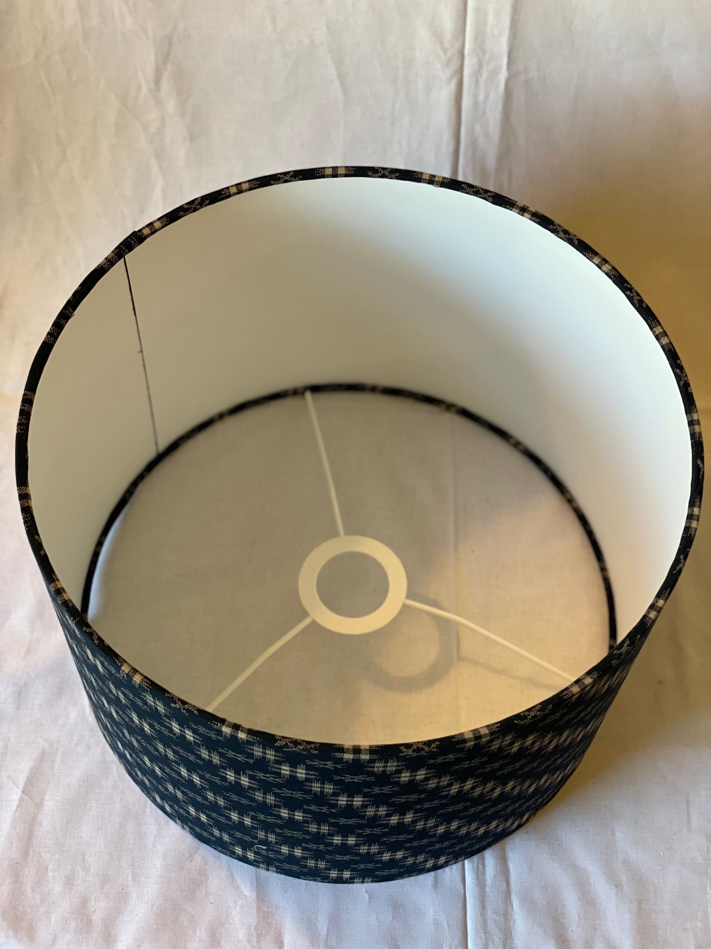 *SAMPLE SALE* 12 Inch Drum Lamp Shade. Navy Blue Japanese Hashing.