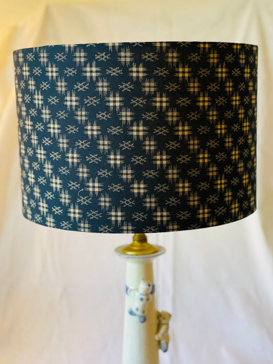 *SAMPLE SALE* 12 Inch Drum Lamp Shade. Navy Blue Japanese Hashing.