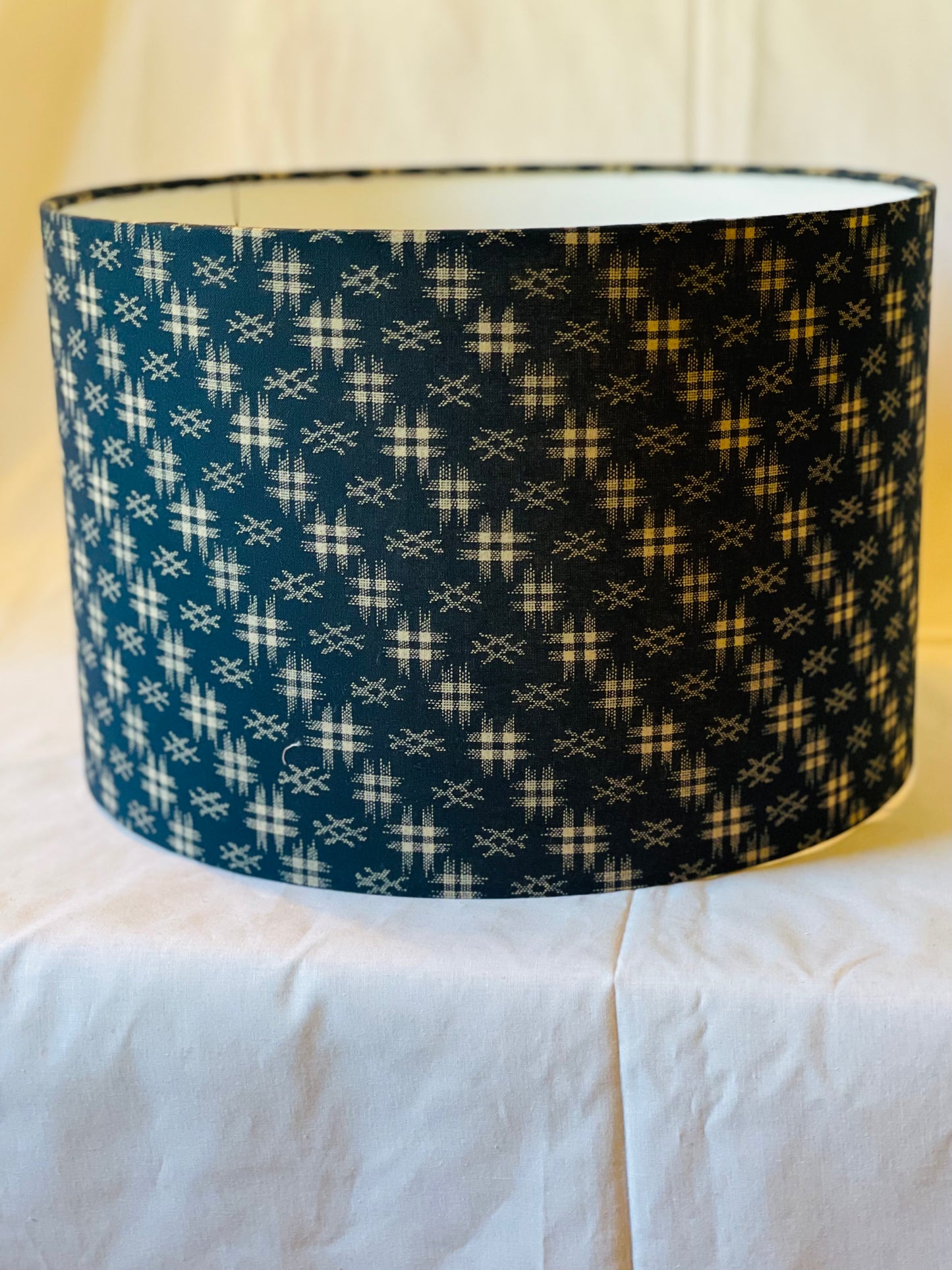 *SAMPLE SALE* 12 Inch Drum Lamp Shade. Navy Blue Japanese Hashing.