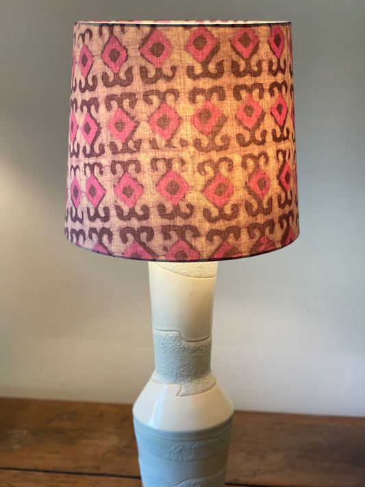 Large Empire Shade. 11.75 x 13.75 x 11.75. Hand Batik from India. Beige with Faded Eggplant, Mauve and Thistle