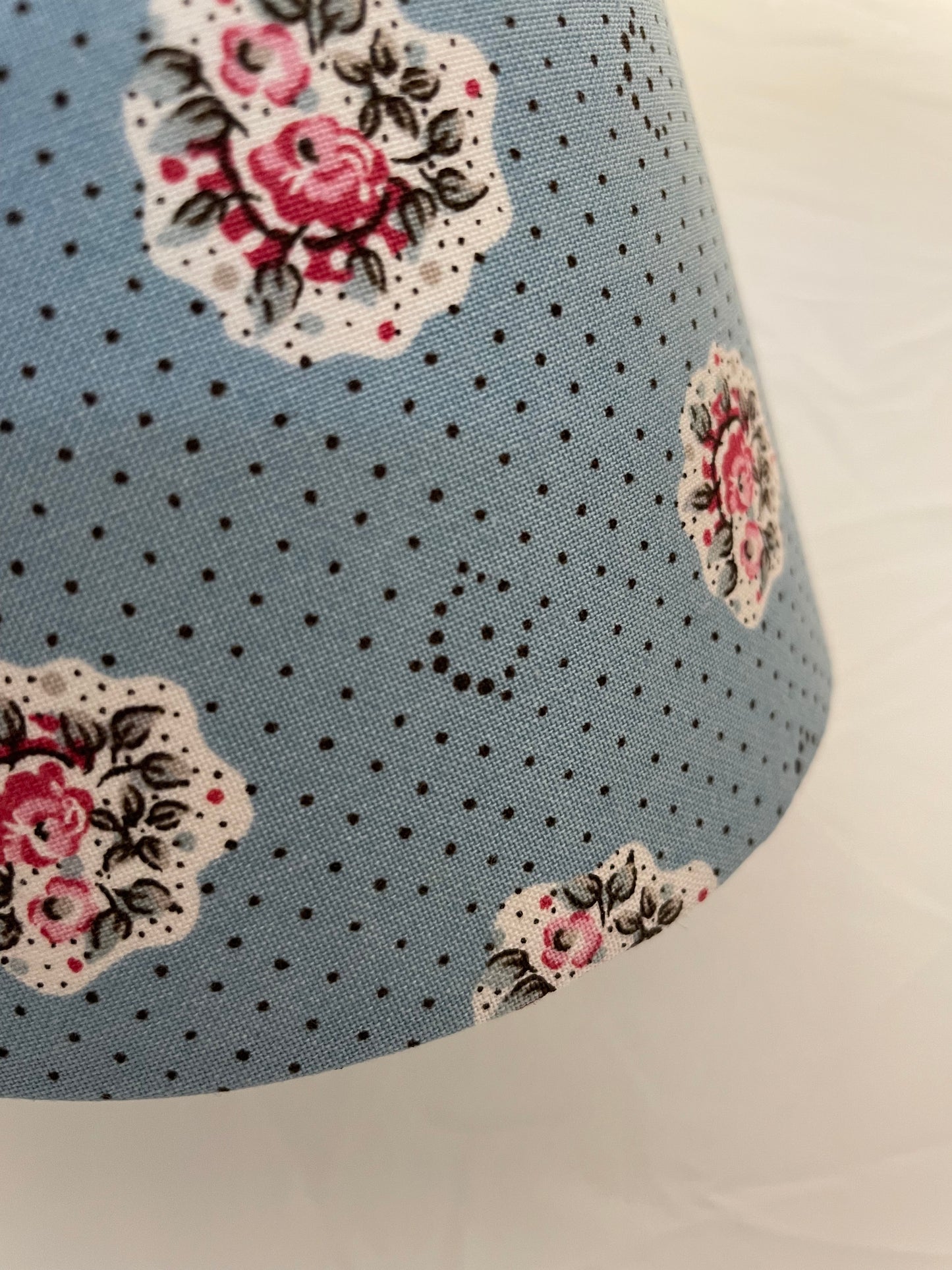 Small Clip-On Lampshade. Les Olivades "Maïanenco". French Blue with Pink Floral Bouquets.