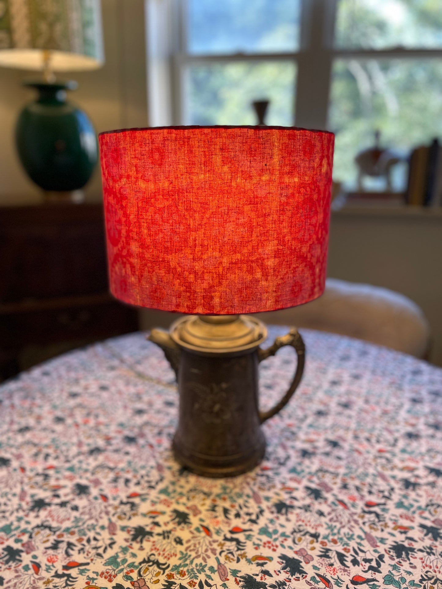 12 Inch Drum Lampshade. Indian Hand Batik Print. Shades of Pink.