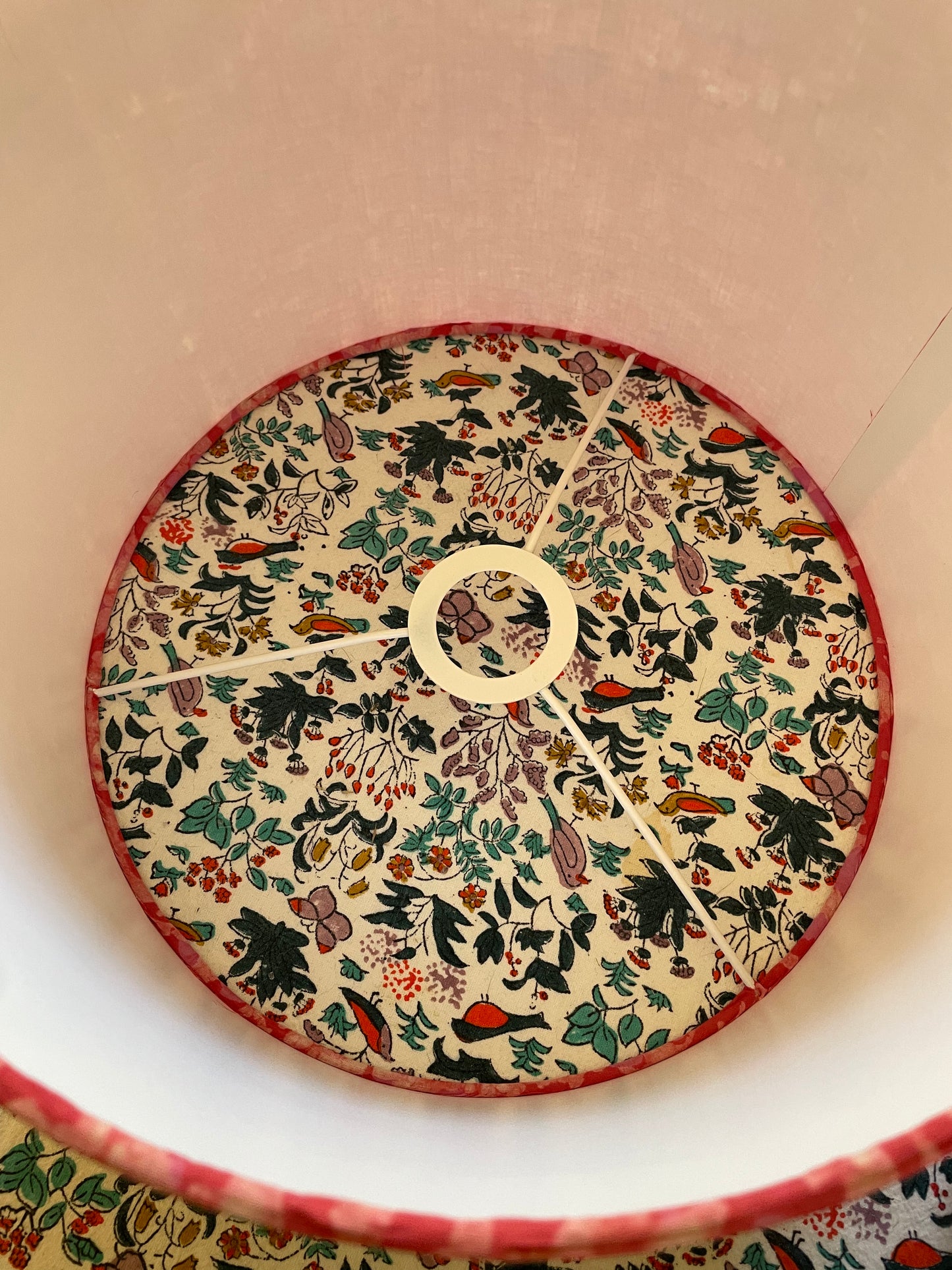 12 Inch Drum Lampshade. Indian Hand Batik Print. Shades of Pink.
