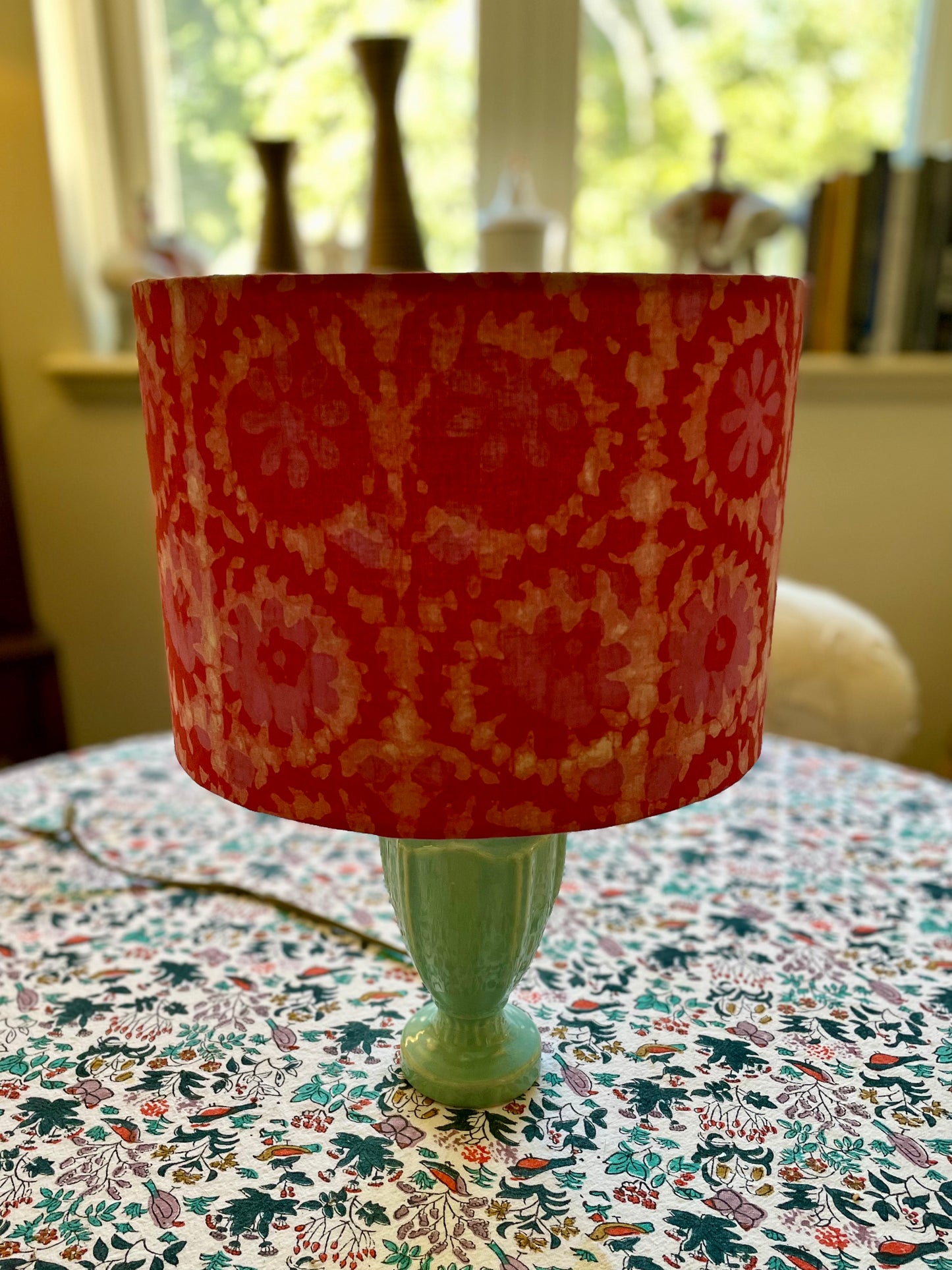 10 inch Drum Lampshade. Indian Hand Batik Print. Shades of Pink.