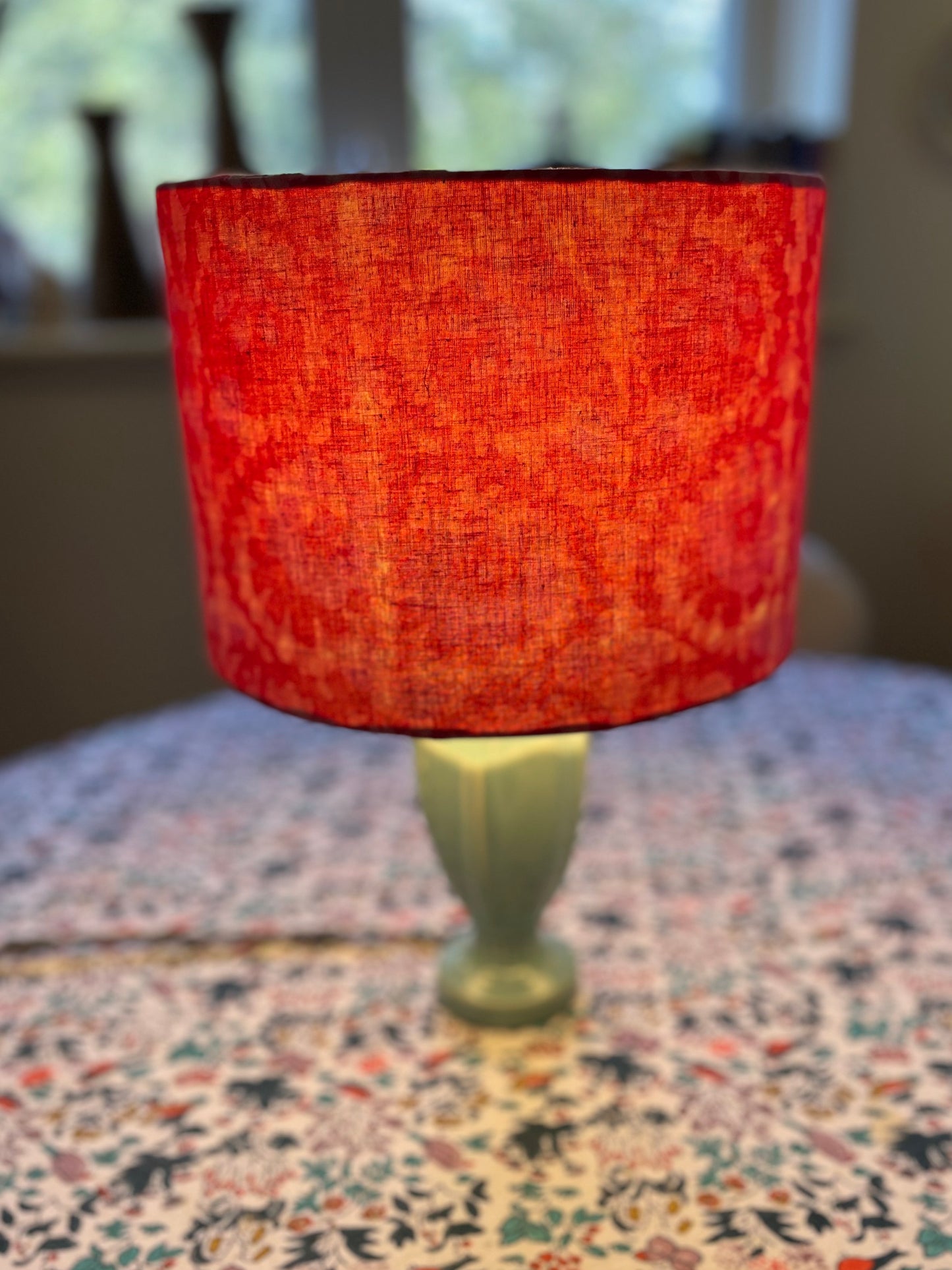 10 inch Drum Lampshade. Indian Hand Batik Print. Shades of Pink.