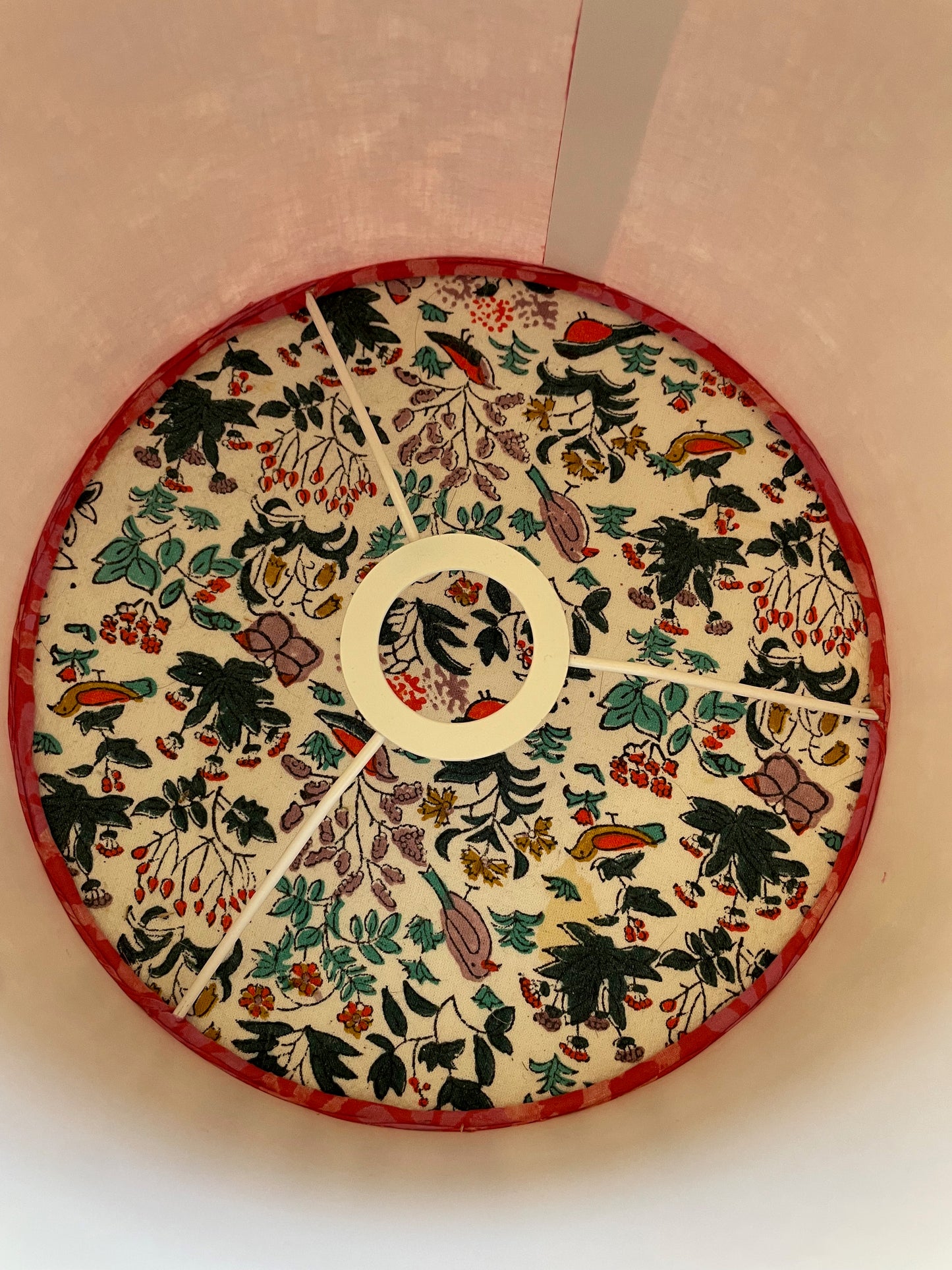 10 inch Drum Lampshade. Indian Hand Batik Print. Shades of Pink.