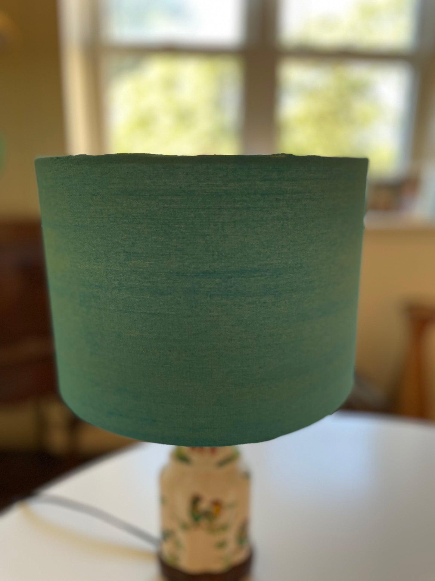 10 inch Drum Lampshade. Indian Hand Handwoven Raw Silk. Warm Teal Blue with Golden Shimmer.