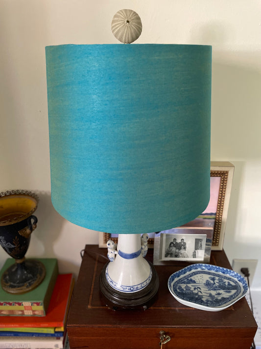 Medium Empire Shade. Indian Hand Handwoven Raw Silk. Warm Teal Blue with Golden Shimmer.