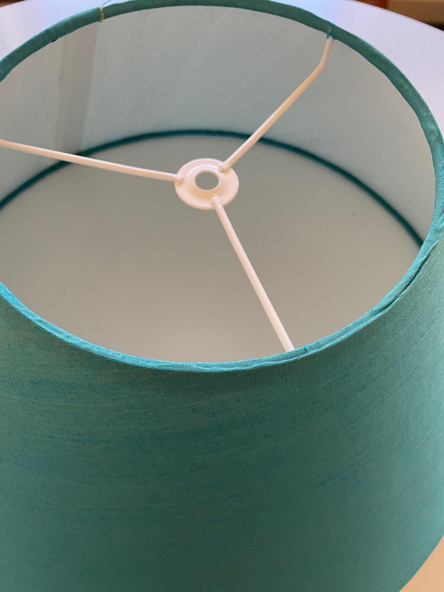 Large Conical Lampshade. Indian Hand Handwoven Raw Silk. Warm Teal Blue with Golden Shimmer.