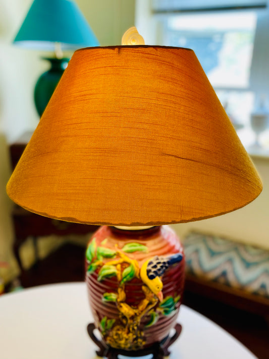 Large Conical Lampshade. Indian Hand Handwoven Raw Silk. Golden Mustard.