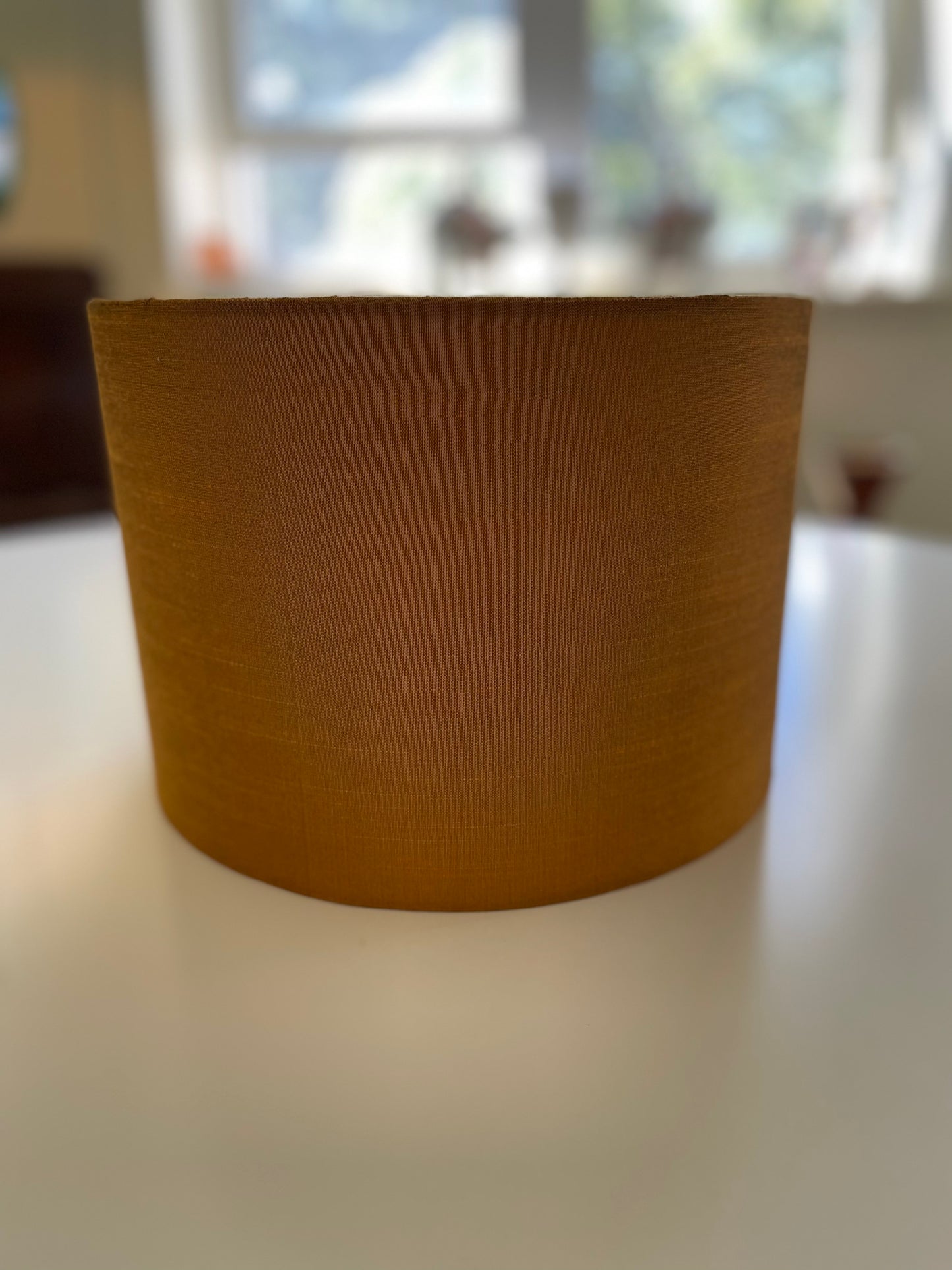 10 inch Drum Lampshade. Indian Hand Handwoven Raw Silk. Golden Mustard.