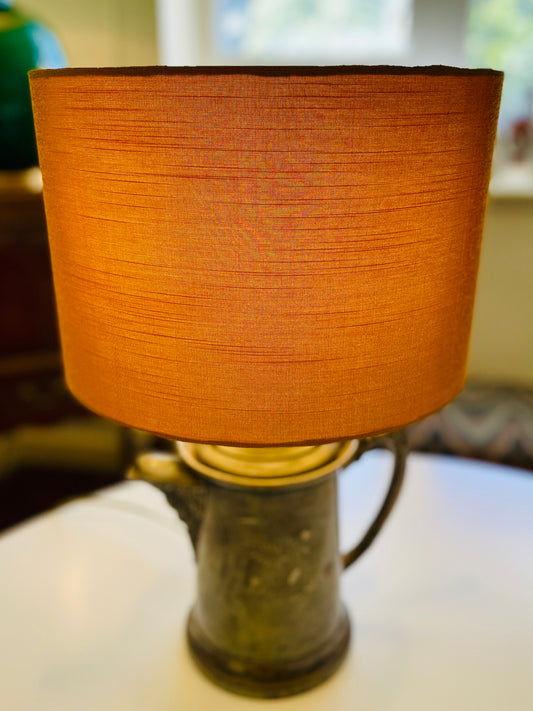 12 Inch Drum Lampshade. Indian Hand Handwoven Raw Silk. Golden Mustard.