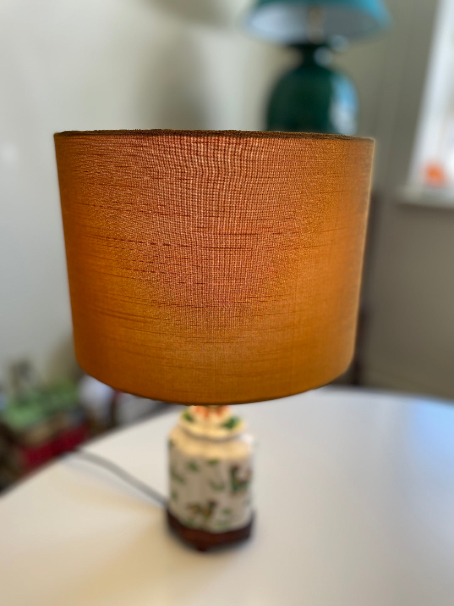 10 inch Drum Lampshade. Indian Hand Handwoven Raw Silk. Golden Mustard.