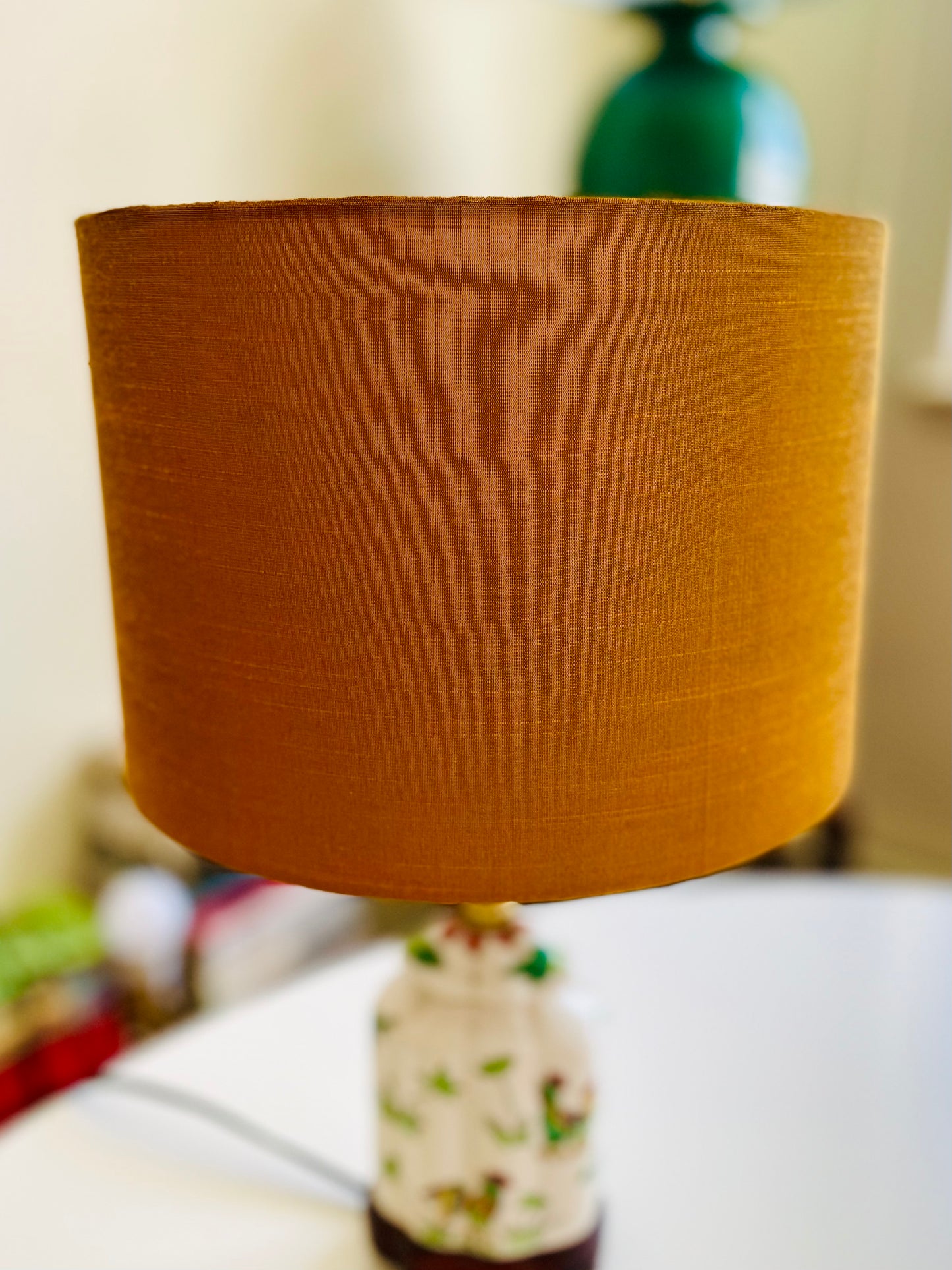 10 inch Drum Lampshade. Indian Hand Handwoven Raw Silk. Golden Mustard.