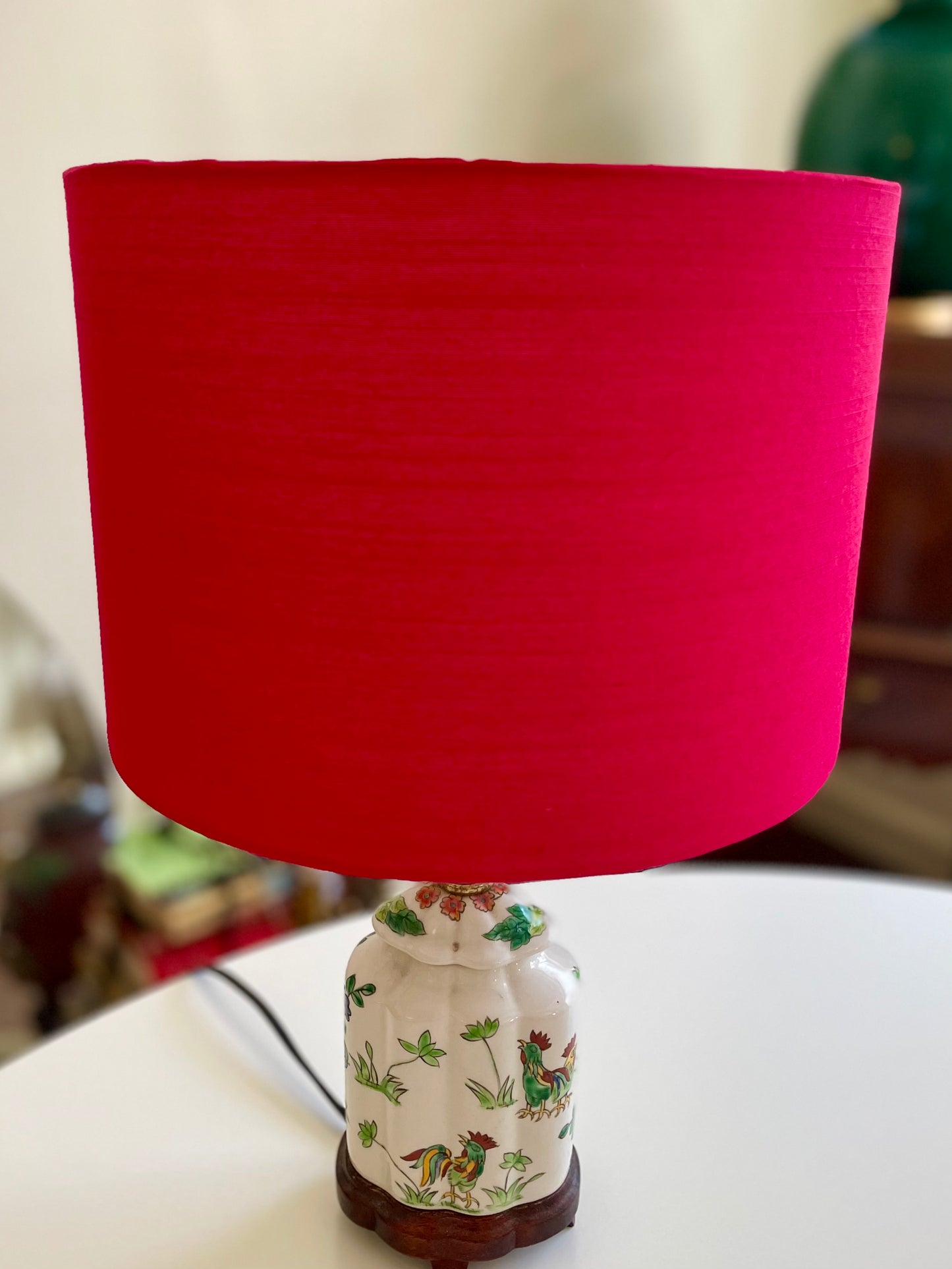 10 inch Drum Lampshade. Indian Hand Handwoven Raw Silk. Rani Pink.