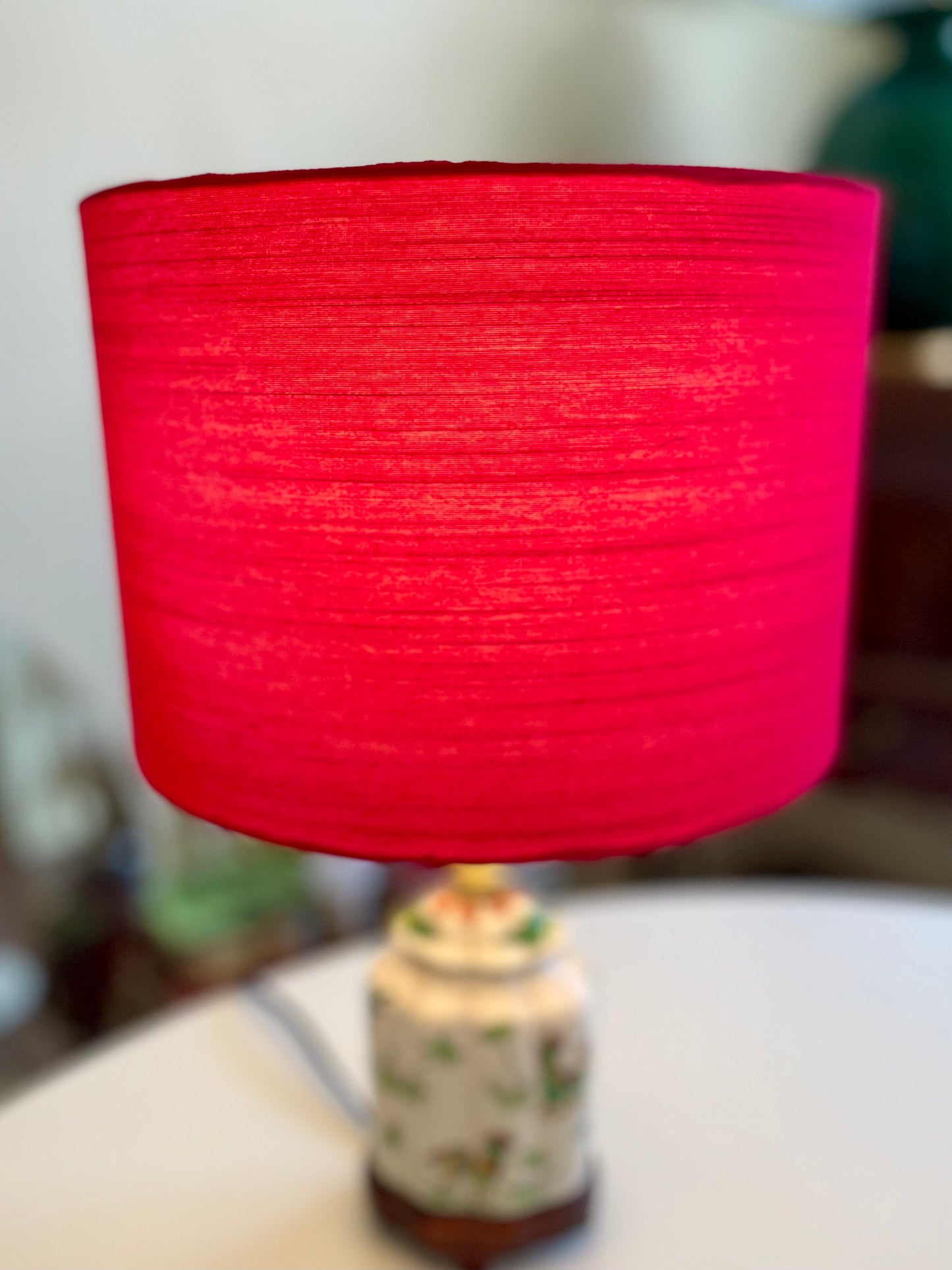 10 inch Drum Lampshade. Indian Hand Handwoven Raw Silk. Rani Pink.