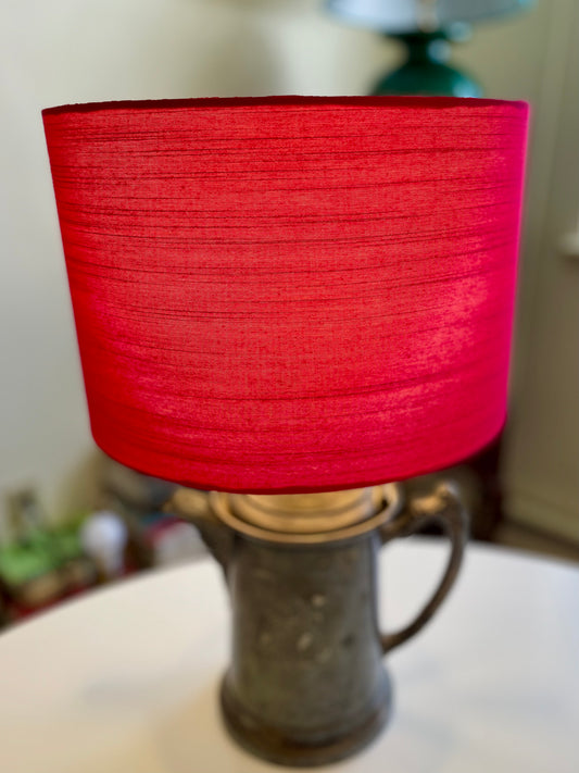 12 Inch Drum Lampshade. Indian Hand Handwoven Raw Silk. Rani Pink.