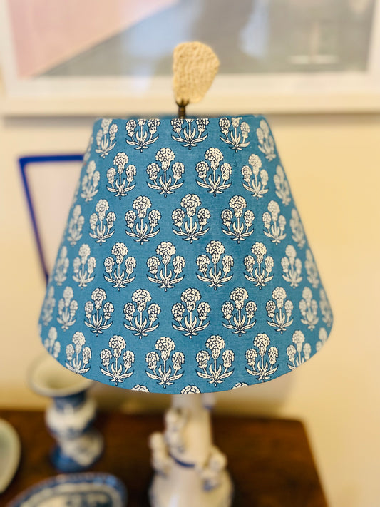 Small Conical Lampshade. Teal and White Indian Floral.