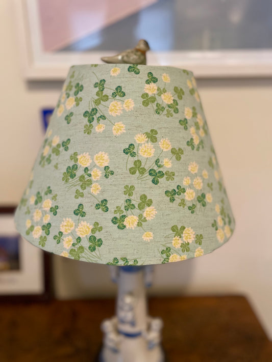 Small Conical Lampshade. Sweet Japanese Floral. Cream and Pale Blue.