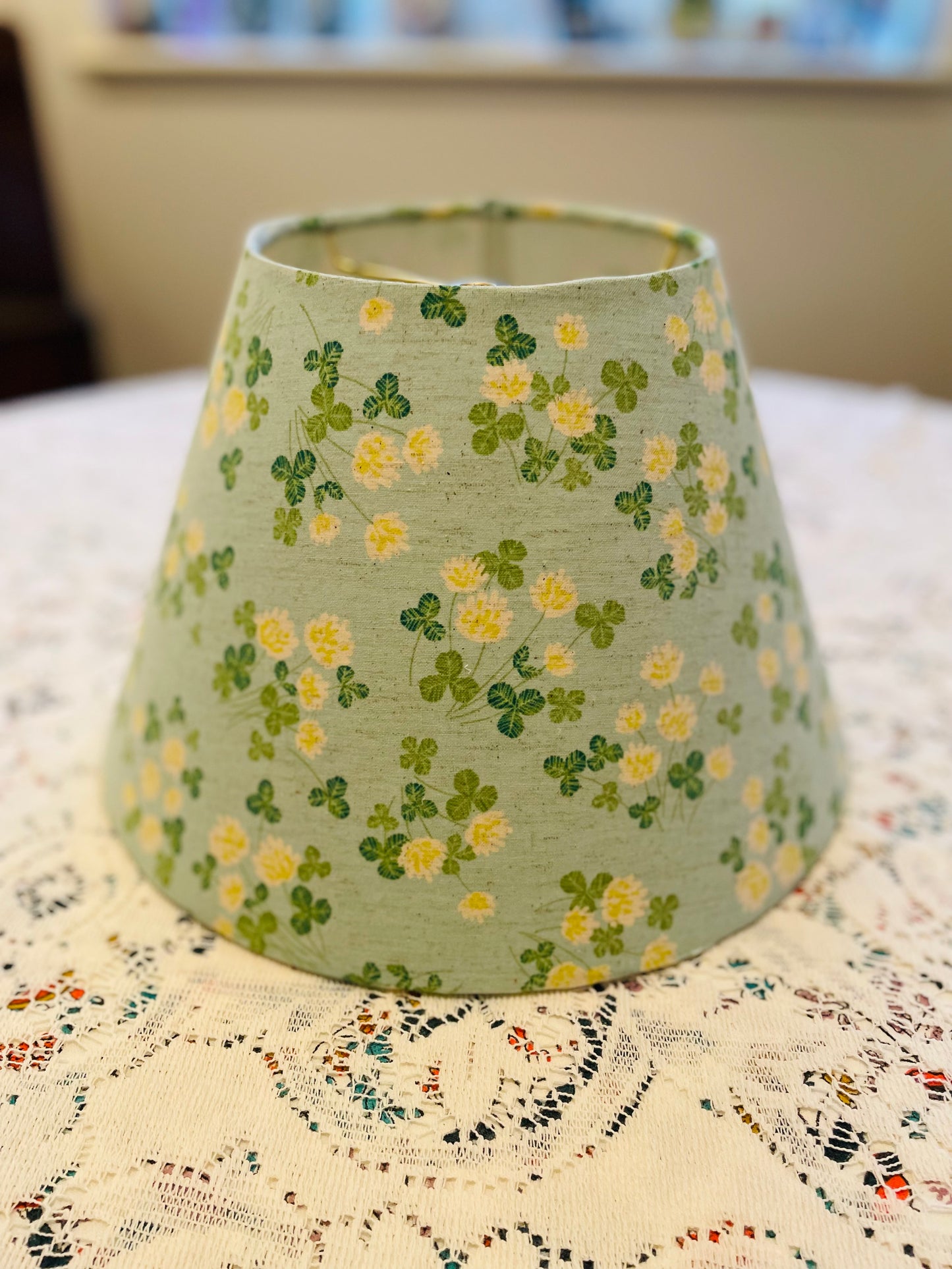 Small Conical Lampshade. Sweet Japanese Floral. Cream and Pale Blue.