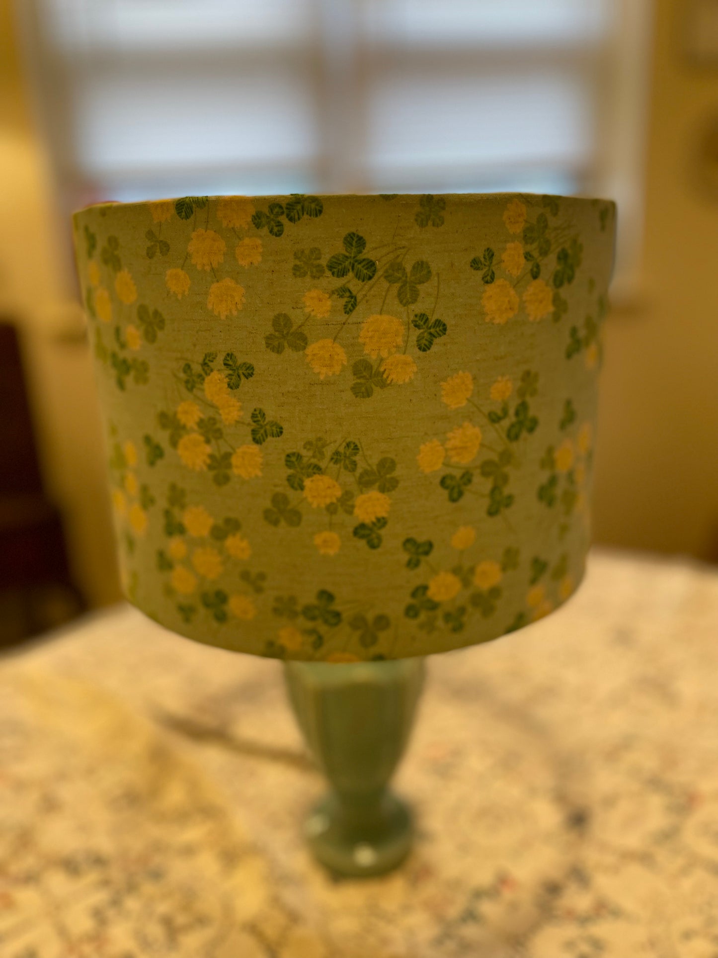 10 inch Drum Lampshade. Sweet Japanese Floral. Cream and Pale Blue.