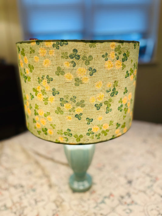 10 inch Drum Lampshade. Sweet Japanese Floral. Cream and Pale Blue.