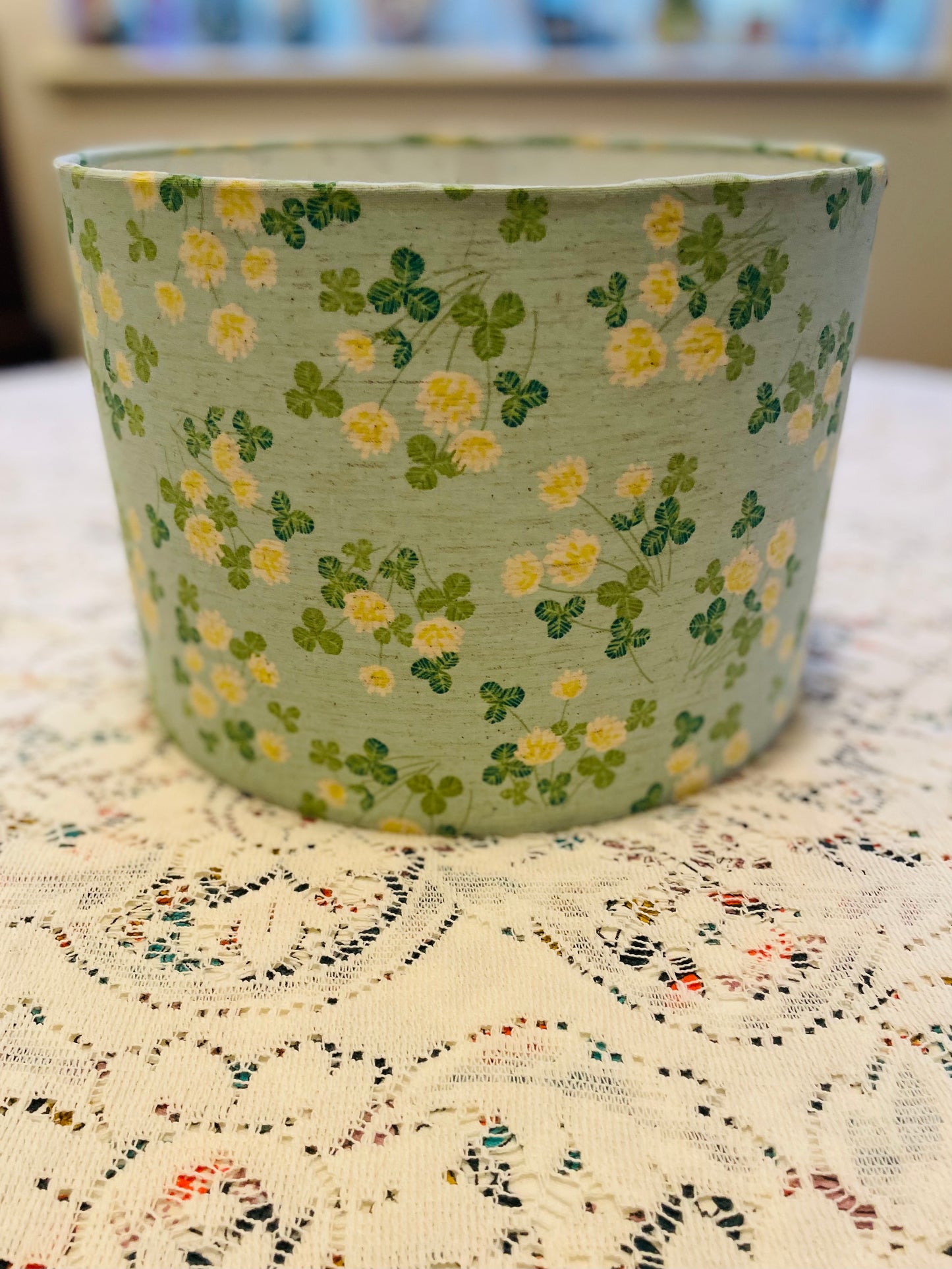 10 inch Drum Lampshade. Sweet Japanese Floral. Cream and Pale Blue.