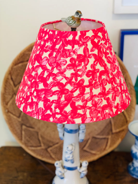 Small Conical Lampshade. Vibrant Japanese Print- Hot Pink and Pale Apricot.