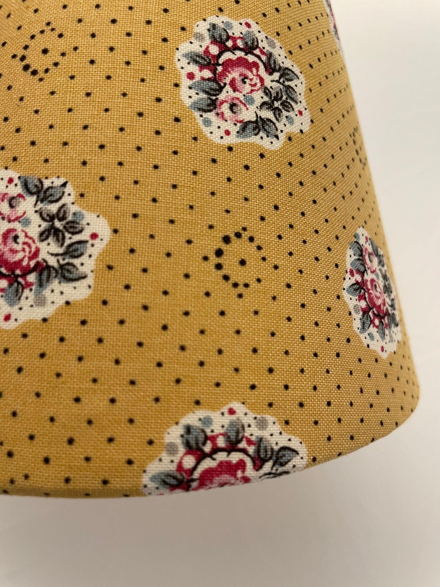 Small Clip-On Lampshade. Les Olivades "Maïanenco". Mustard Yellow with Pink Floral Bouquets.