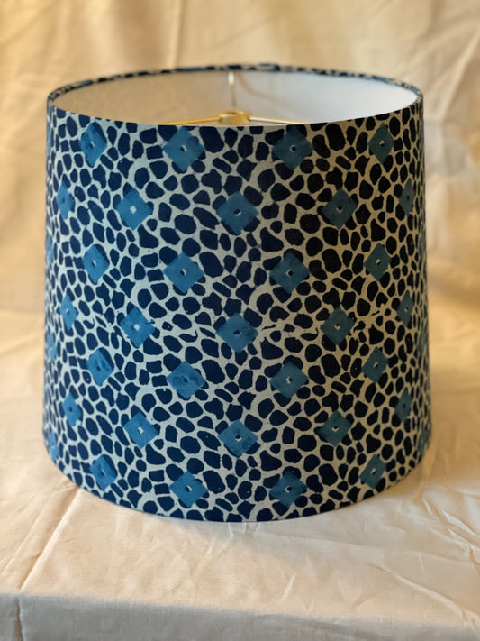 Medium Empire Lampshade. 10 x 11.75 x 10. Indigo Batik Floral. Playful Cheetah with Geometric Block.